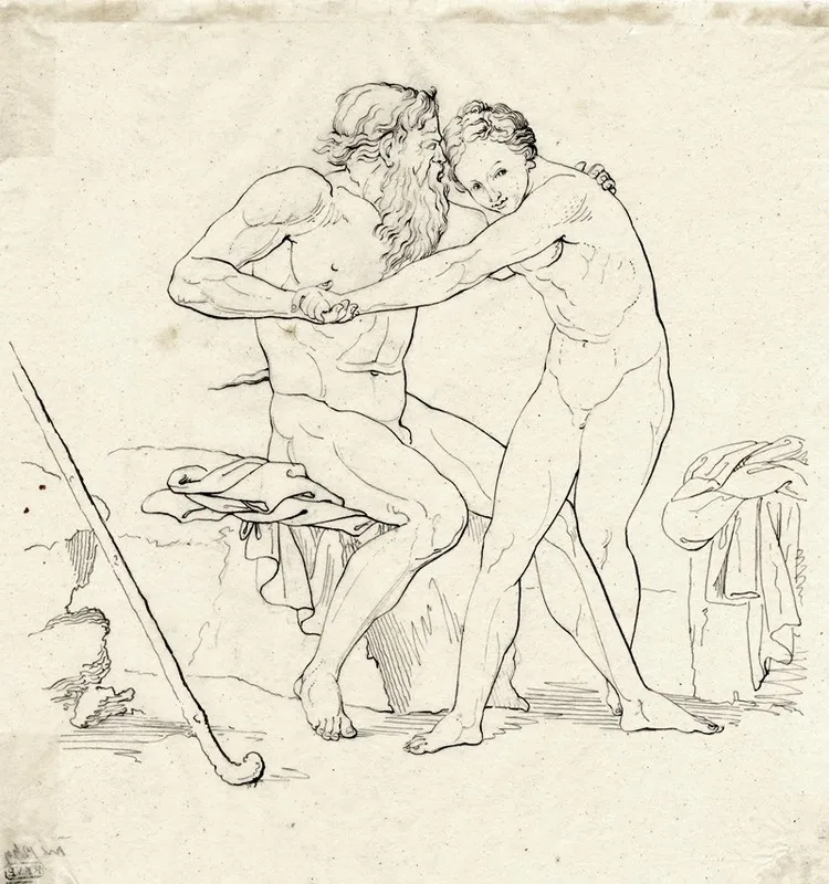 Faun Trying To Embrace A Nymph Or Young Boy