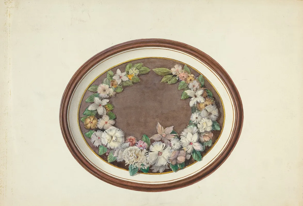Feather Wreath Oval Frame by Esther Hansen - Canvas Print