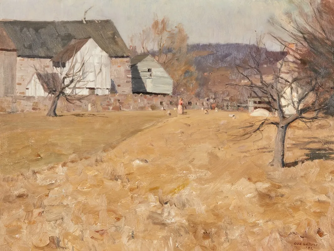 Feeding The Chickens 5 by William Langson Lathrop - Canvas Print