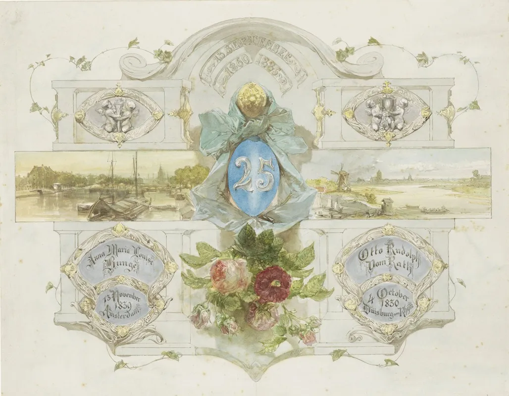 Felicitatie Op De Zilveren Bruiloft Van Otto Rudolph Vom Rath En Anna Maria Louise Bunge 1885 by Charles Rochussen - Canvas Print