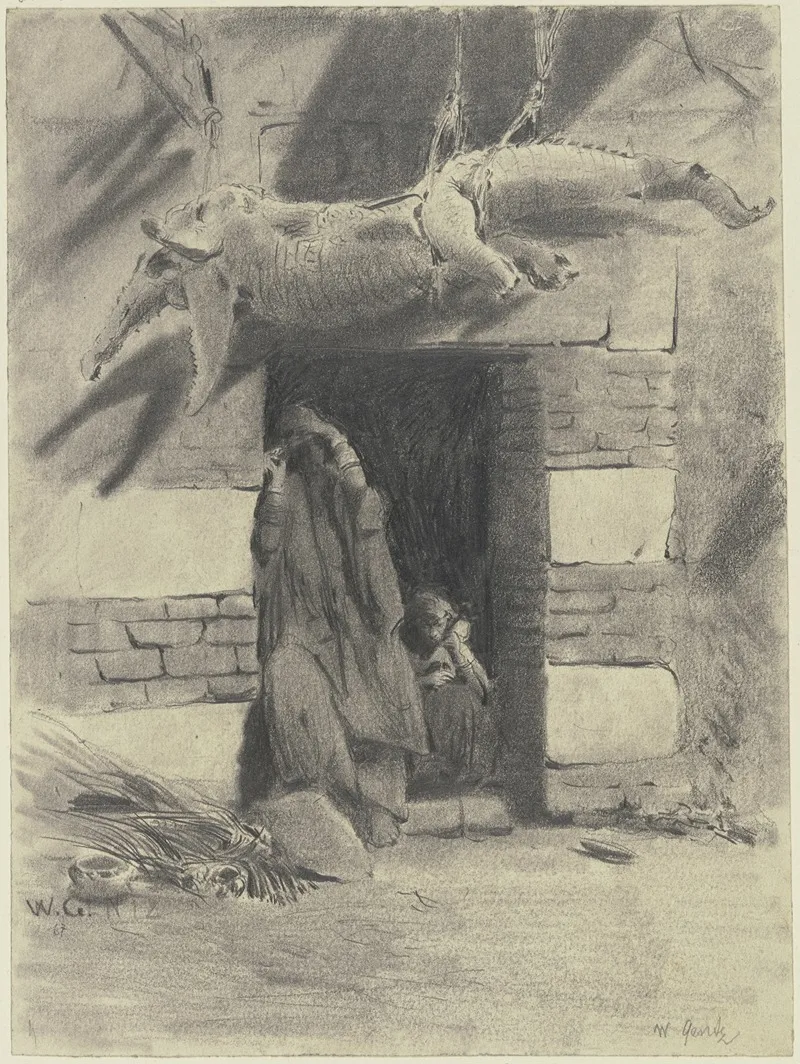 Fellachenhaus Mit Einem Ausgestopften Krokodil Uber Der Tur by Wilhelm Gentz - Canvas Print