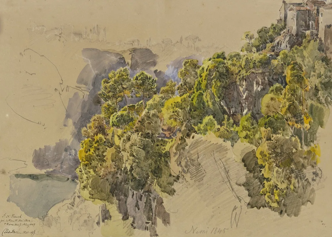Felsabhang Mit Baumen Bei Nemi by Johann Nepomuk Rauch - Canvas Print