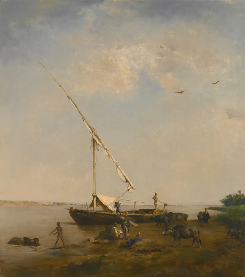 Felucca Au Bord Du Nil by Eugène Fromentin - Canvas Print