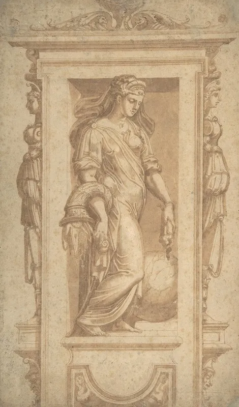 Female Allegorical Figure Of Benignitas Goodness With Attributes Of Abundance Standing In A Niche