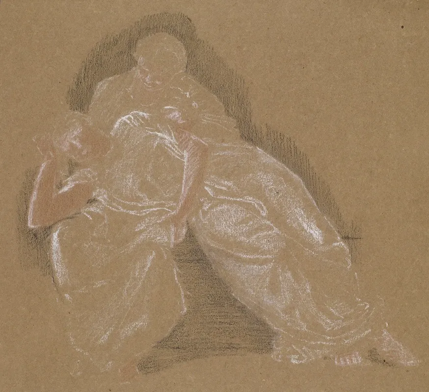 Female Drapery Study Of Two Seated Figures