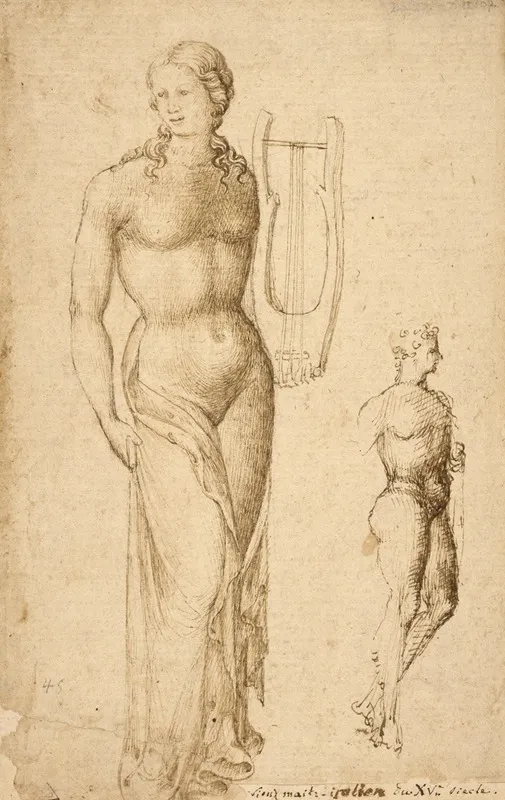 Female Figure Holding A Cithara And A Male Figure