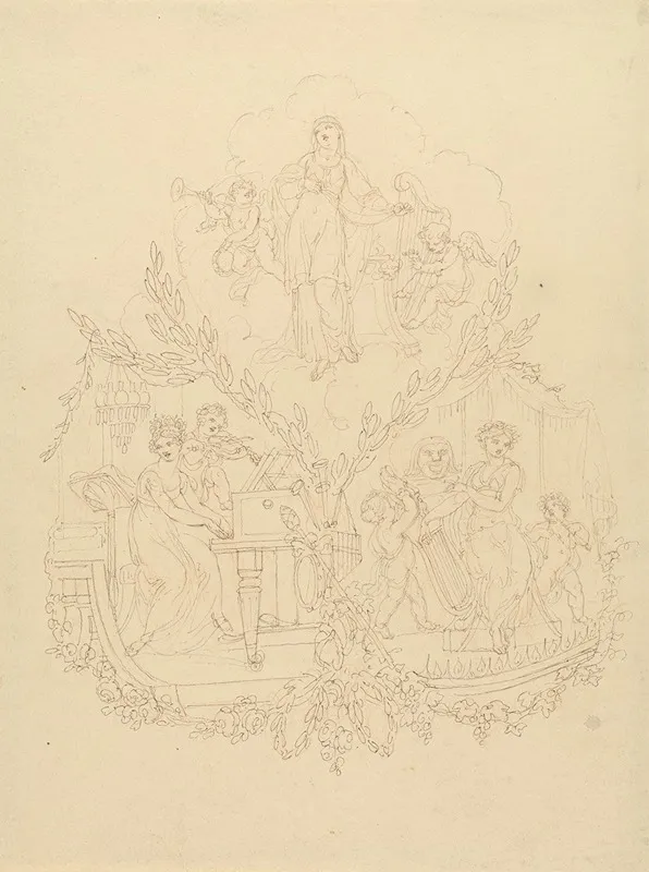 Female Figures And Putti Playing Musical Instruments by Edward Francis Burney - Canvas Print