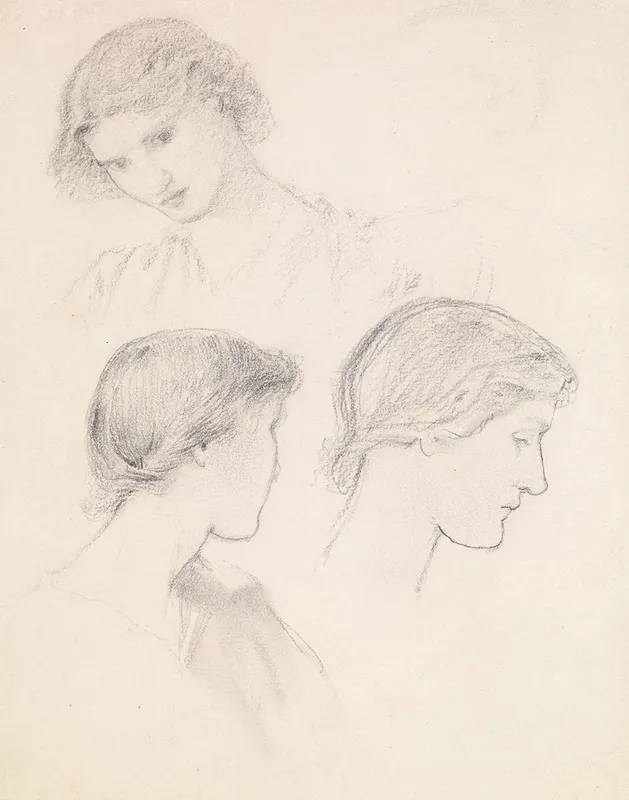 Female Head Study Of A Girl Three Studies