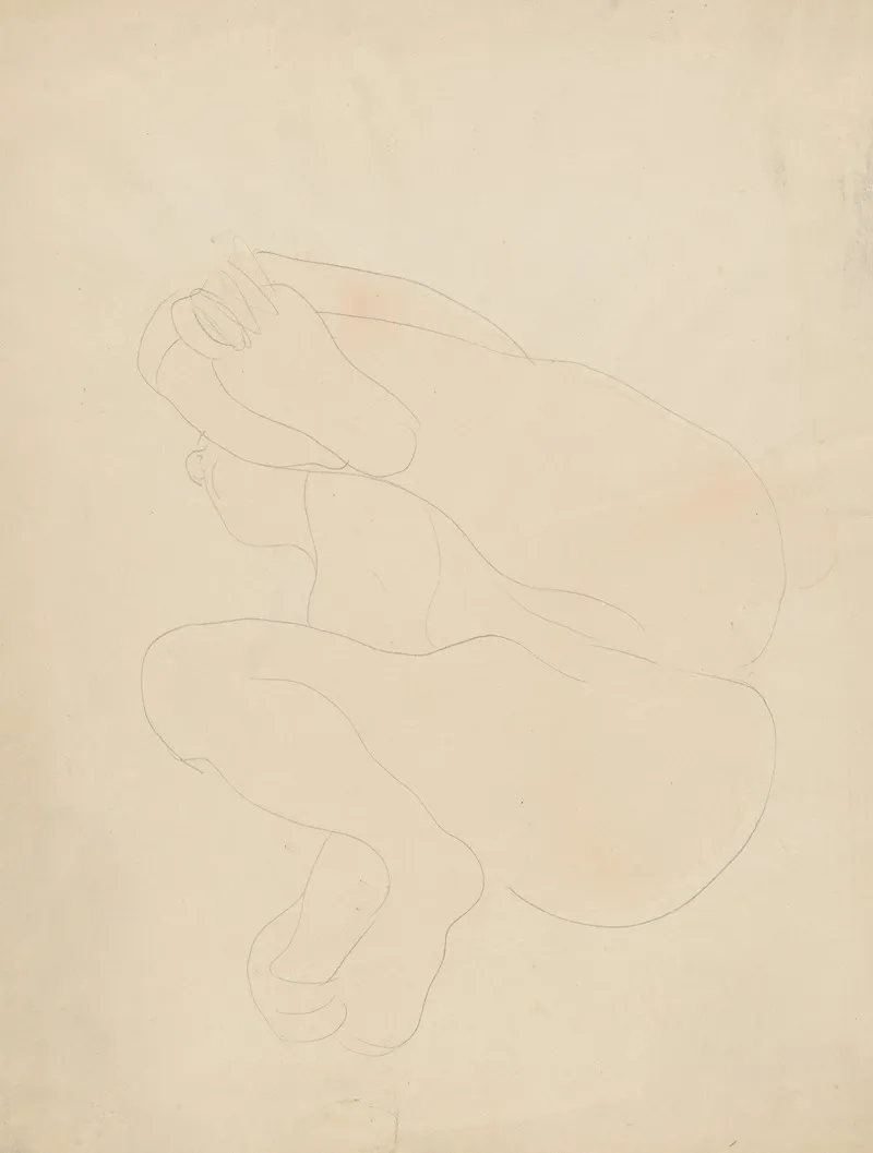 Female Nude Reclining On Back Knees Raised Hands On Feet