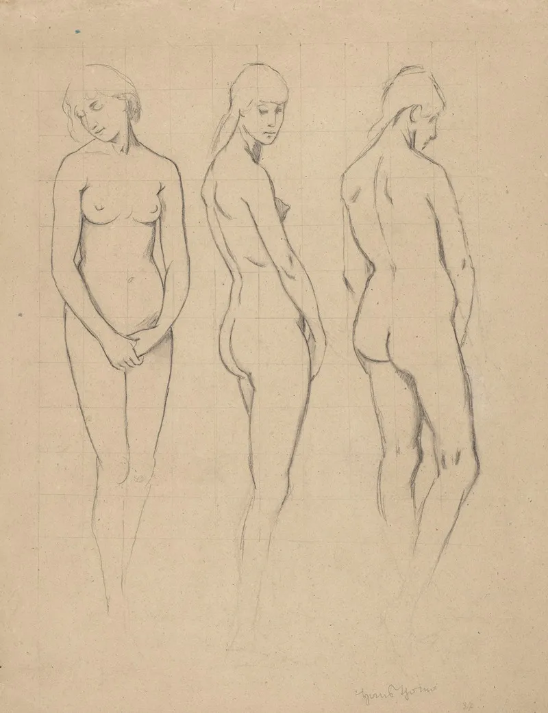 Female Nude Three Studies Of The Model