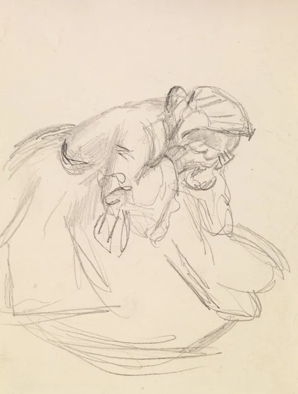 Female Sketch Of A Distraught Woman Seated