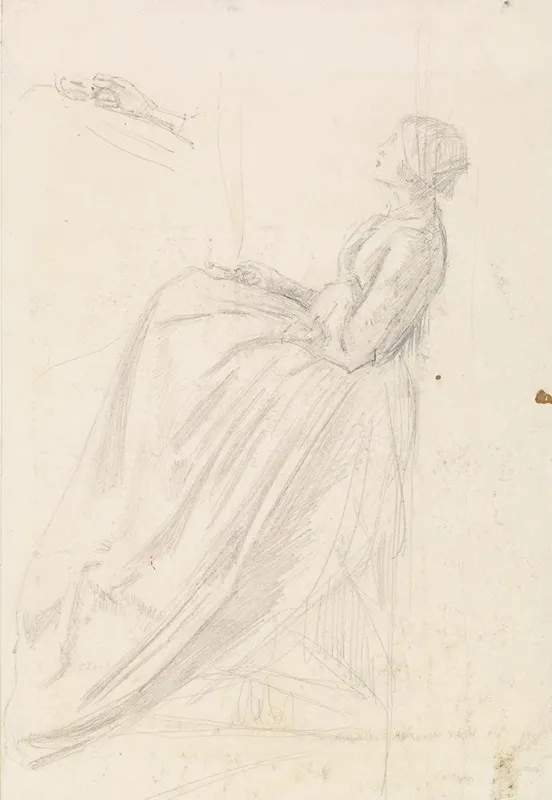 Female Sketch Of A Seated Woman Holding Lamp