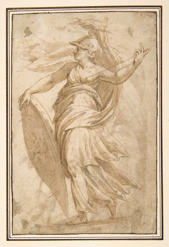 Female Standing Figure With A Helmet And A Shield Bellona