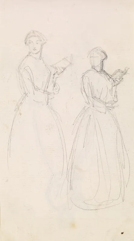 Female Two Sketches Of A Young Woman Holding A Book 2