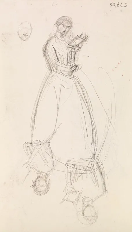 Female Two Sketches Of A Young Woman Holding A Book
