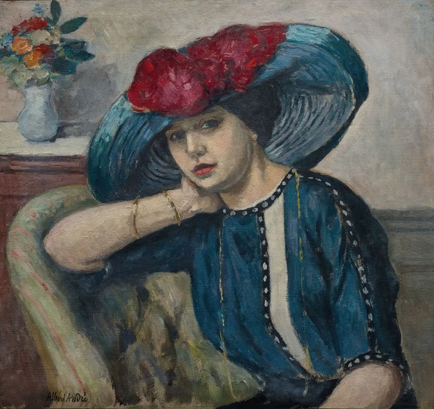 Femme Au Chapeau Bleu by Albert André - Canvas Print