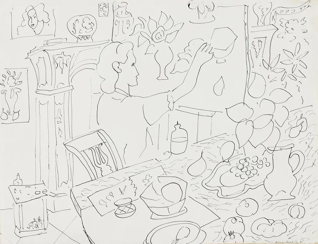 Femme Dans Linterieur A La Nature Morte Au Magnolia by Henri Matisse - Canvas Print