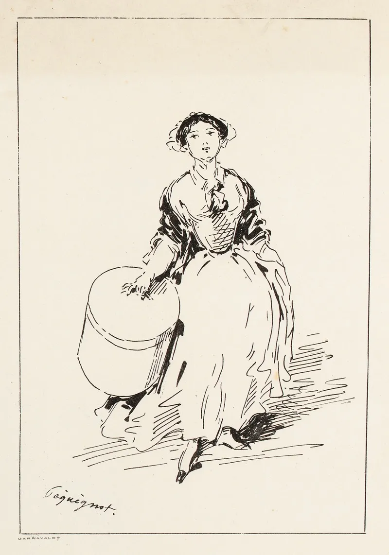 Femme De Face Tenant Un Chapeau De La Main Droite by Auguste Péquégnot - Canvas Print