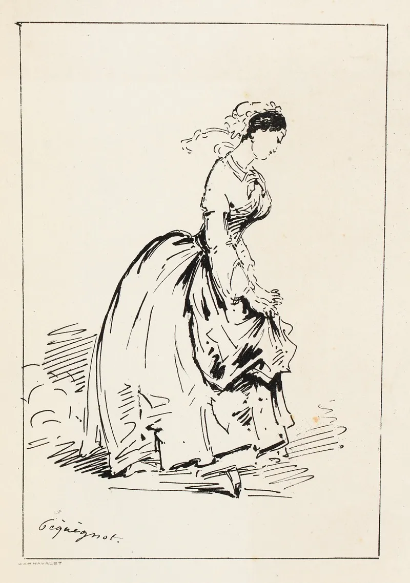 Femme De Profil Allant Sur La Droite Remontant Son Tablier by Auguste Péquégnot - Canvas Print