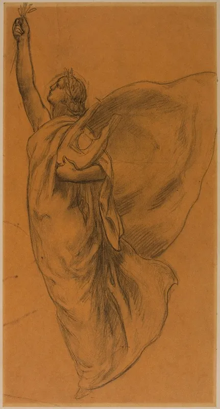 Femme Drapee Volant Tenant Une Lyre