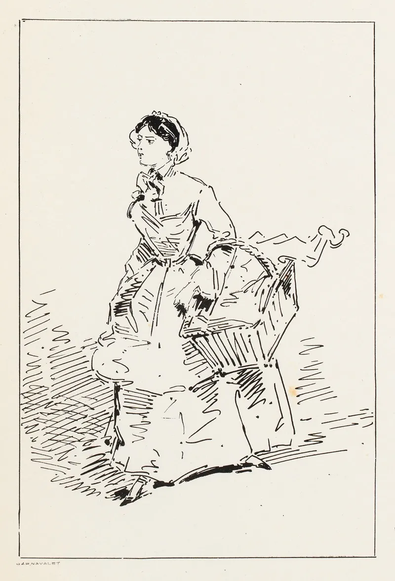 Femme Marchant Sur La Droite Un Panier Dans Les Bras by Auguste Péquégnot - Canvas Print