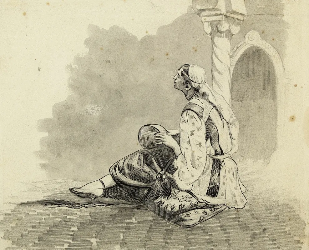 Femme Mauresque Assise Devant Une Colonne Torsadee
