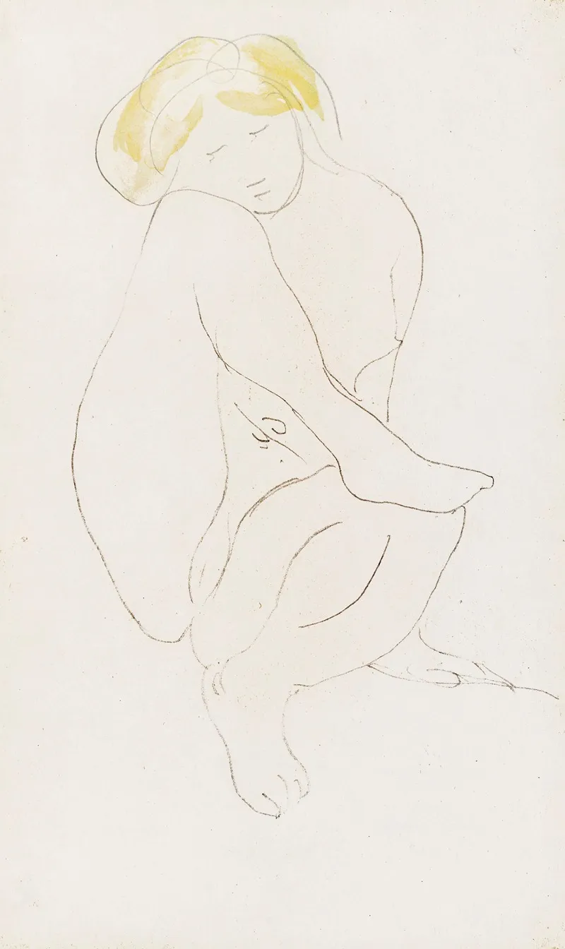 Femme Nue Assise En Equilibre Pied Droit Pose Sur Son Genou Gauche
