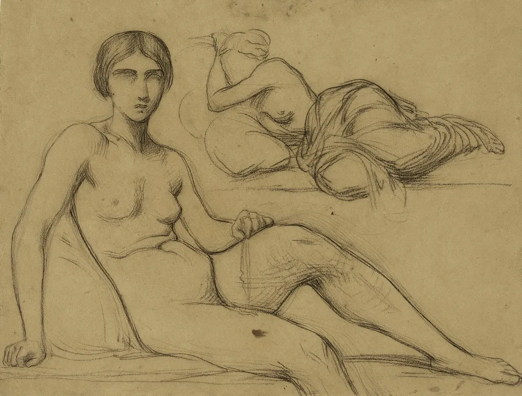 Femme Nue Assise Et Femme Demie Nue Couchee