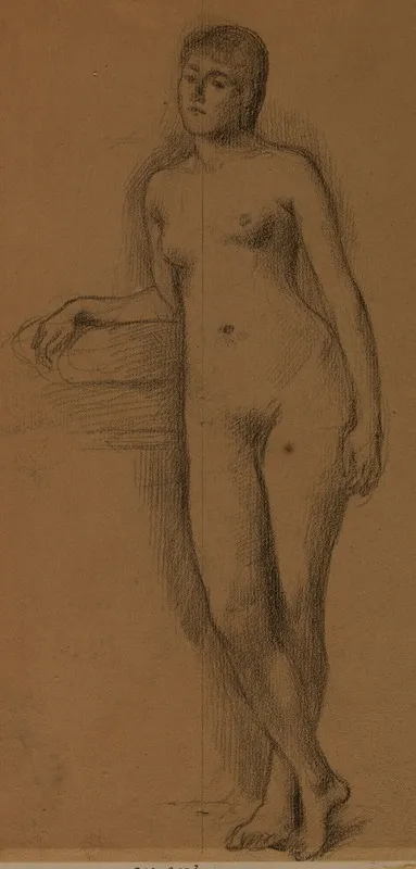 Femme Nue Debout De Face Coude Et Avant Bras Droit Appuyes