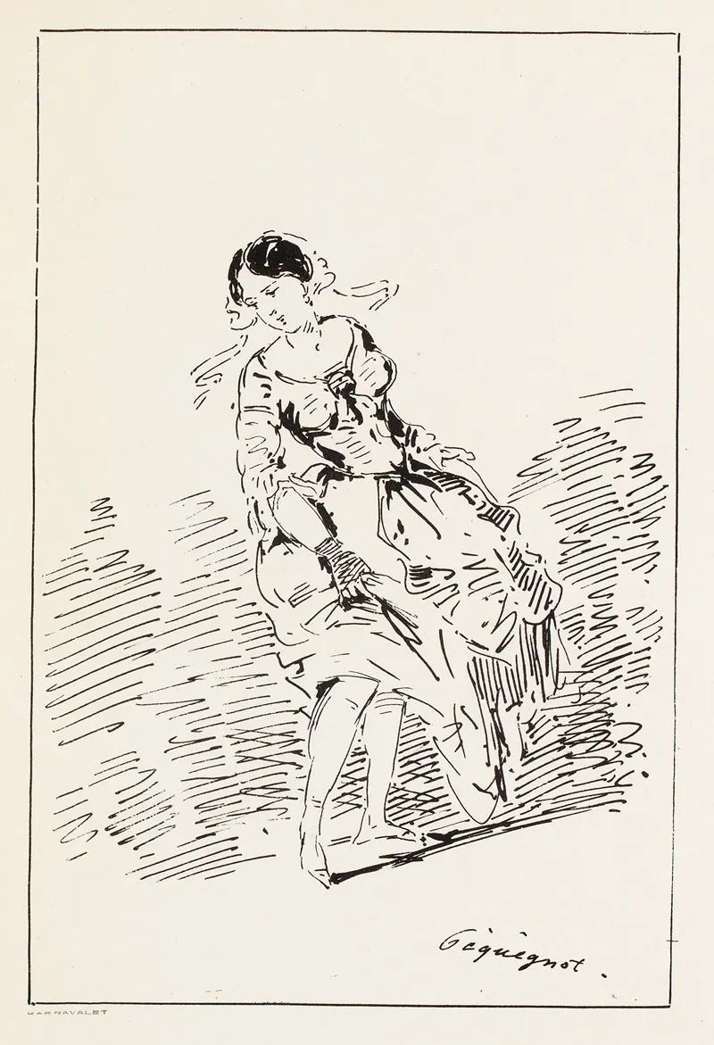 Femme Relevant Ses Jupes De Face by Auguste Péquégnot - Canvas Print
