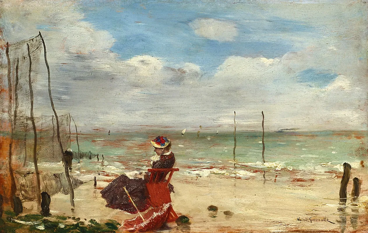Femme Sur La Plage by Norbert Goeneutte - Canvas Print