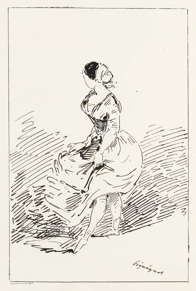 Femme Tenant Sa Jupe A Gauche Dos De Trois Quarts by Auguste Péquégnot - Canvas Print