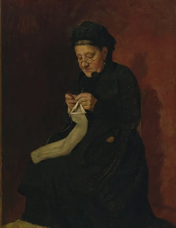 Femme Tricotant by François Bonvin - Canvas Print