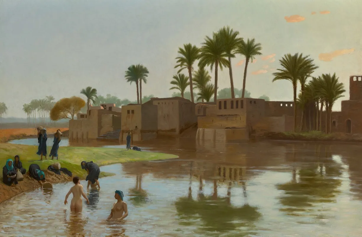 Femmes Fellahs Au Bain by Jean-Léon Gérôme - Canvas Print