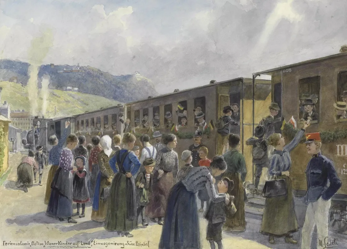 Feriencolonie Action Wiener Kinder Aufs Land Einwagonierung A Fr Jos Bahnhof by Moritz Ledeli - Canvas Print