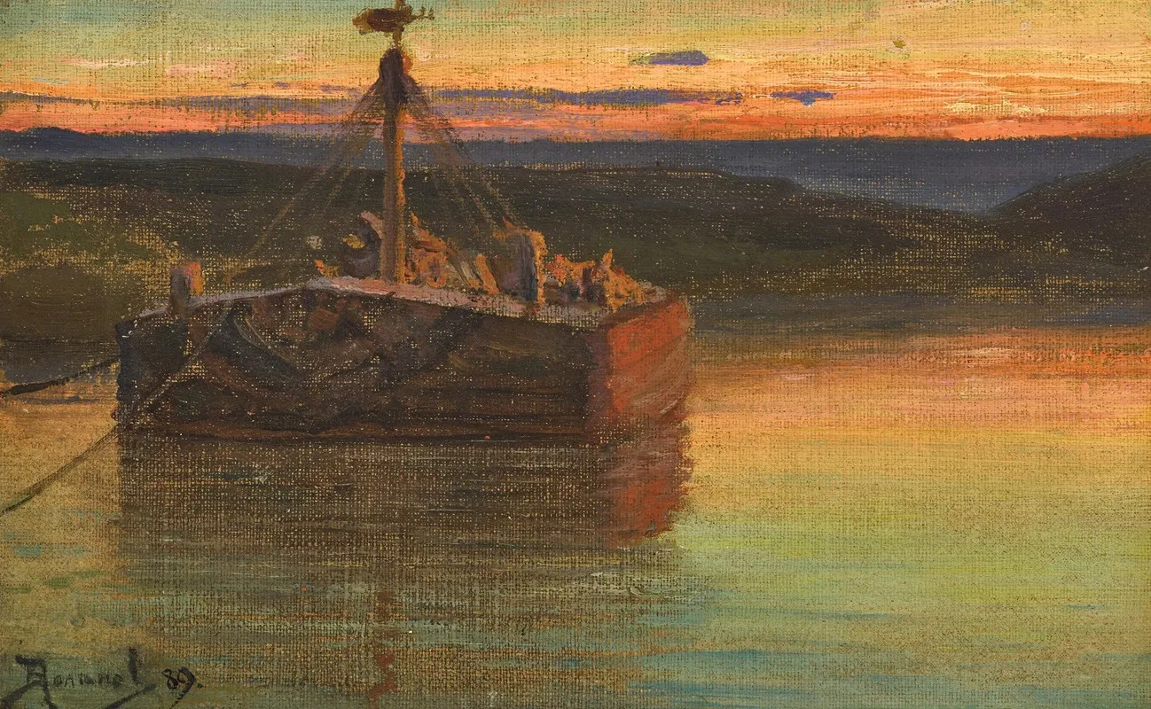 Ferry At Sunset