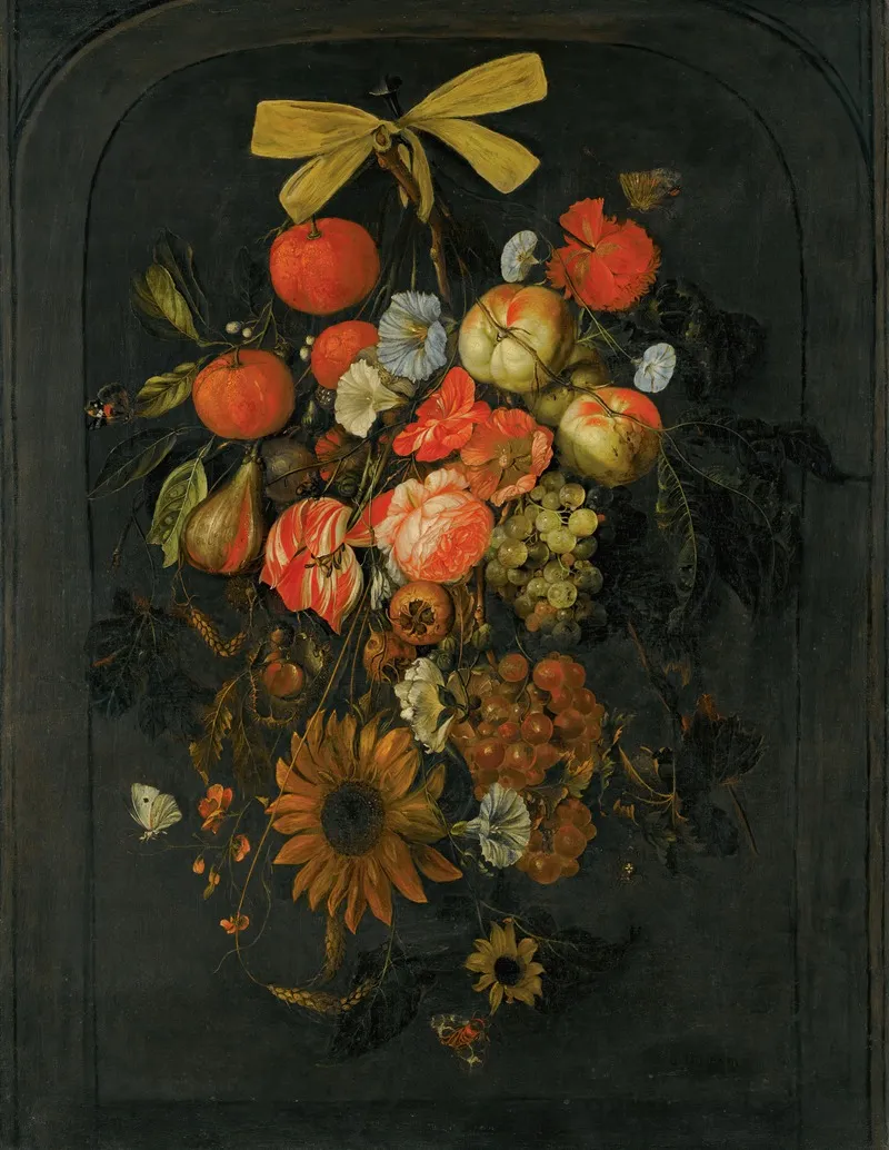Festoon Of Flowers And Fruit by Cornelis de Heem - Canvas Print