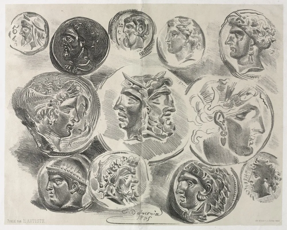 Feuille De Douze Medailles Antiques
