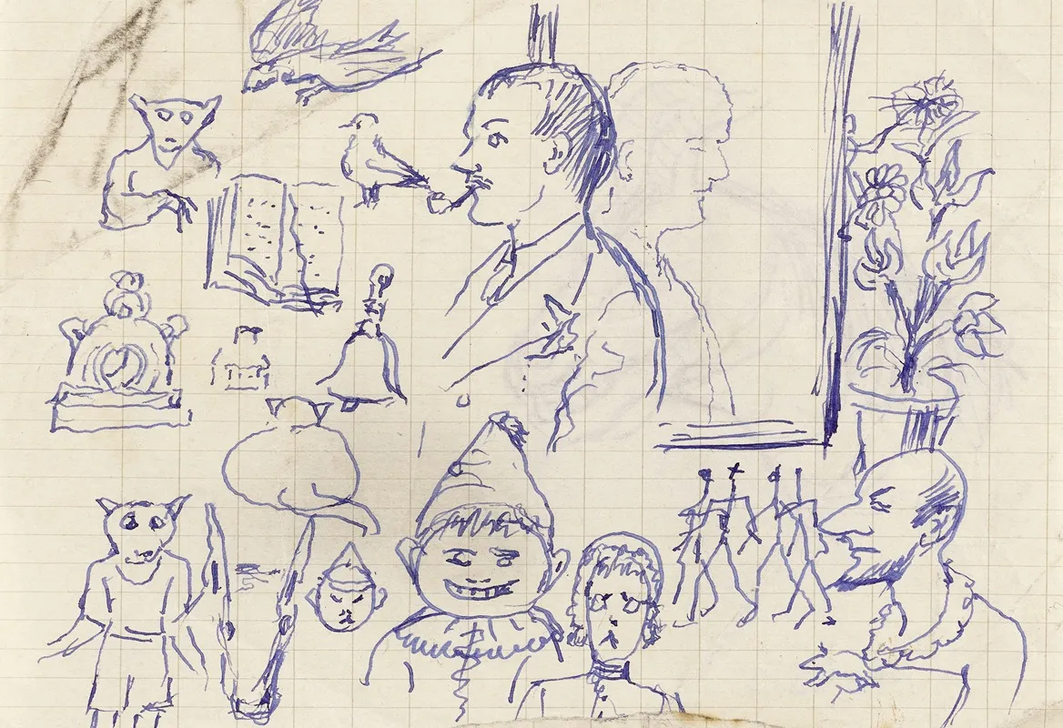 Feuille Detudes Avec Nombreuses Caricatures