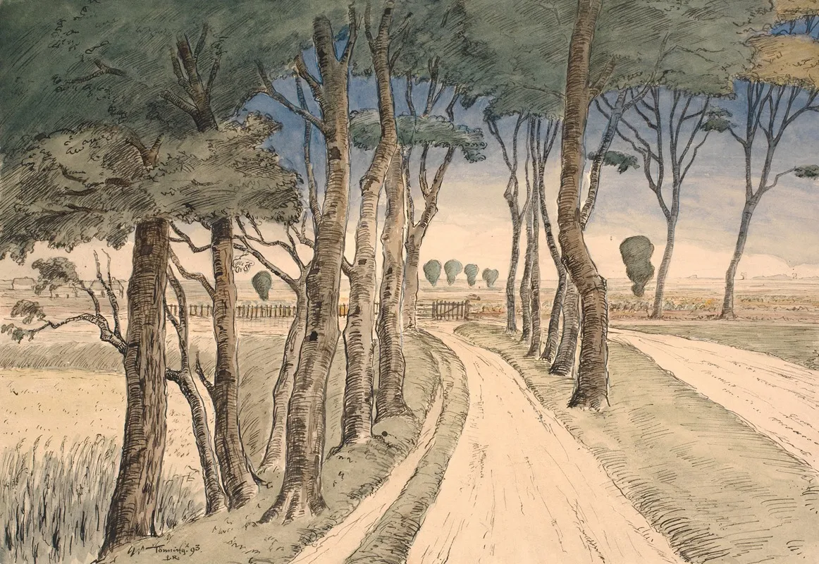 Field Landscape In The Foreground A Road With Trees