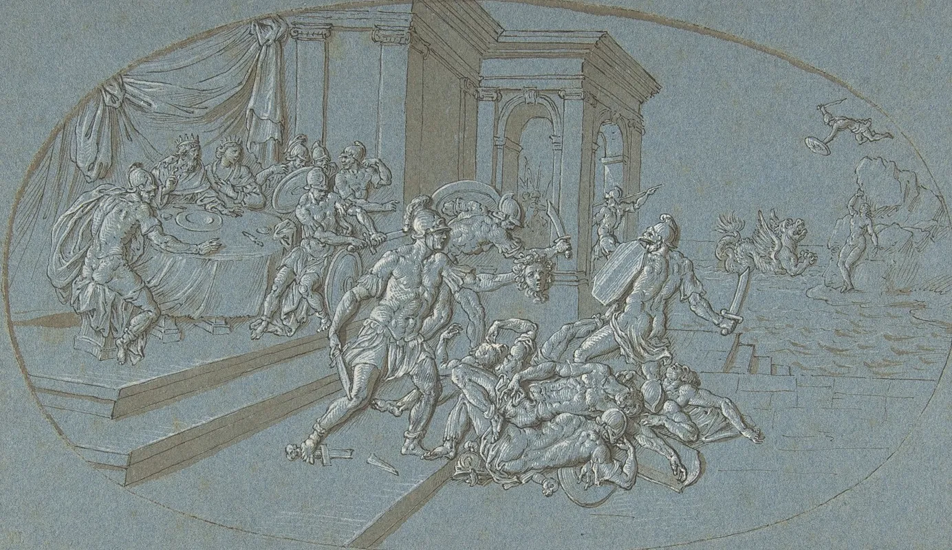 Fight Between Perseus And Phineus In The Palace Of Cephus by Circle of Bernard Picart - Canvas Print