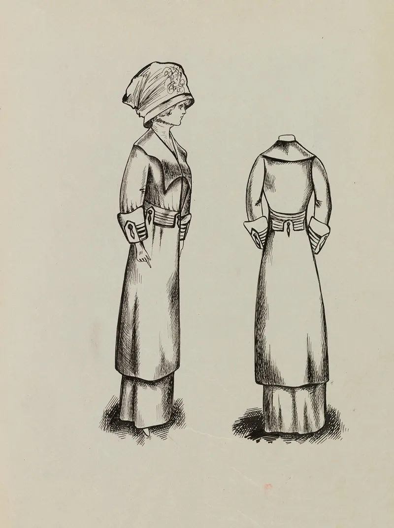 Figure De Femme De Trois Quart Portant Un Manteau Sur Robe Longue Et Un Grand Chapeau 12
