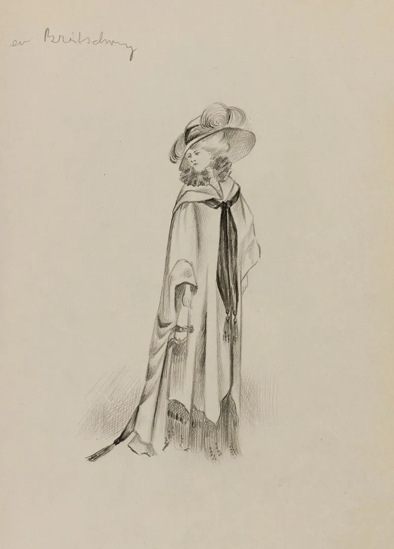 Figure De Femme De Trois Quart Portant Un Manteau Sur Robe Longue Et Un Grand Chapeau 1