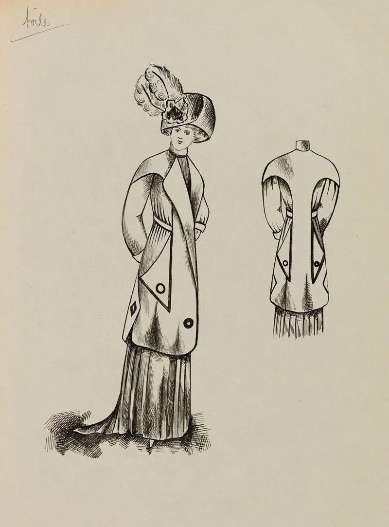 Figure De Femme De Trois Quart Portant Un Manteau Sur Robe Longue Et Un Grand Chapeau 8