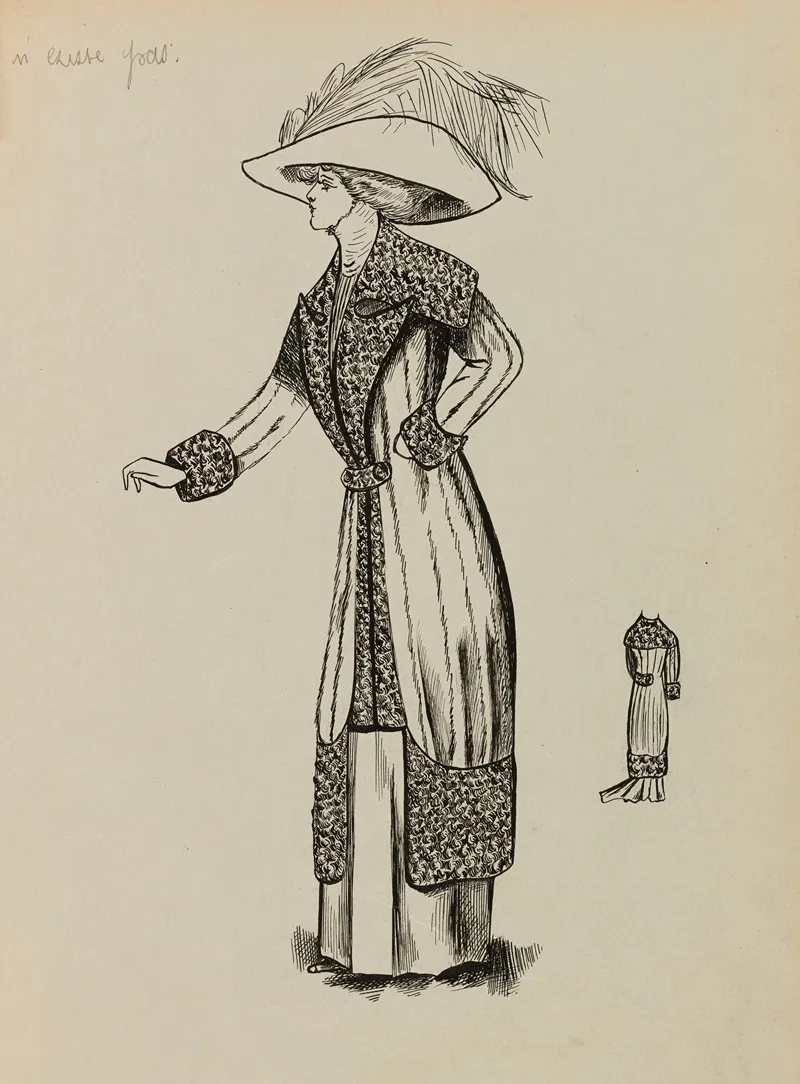 Figure De Femme De Trois Quart Portant Un Manteau Sur Robe Longue Et Un Grand Chapeau 9