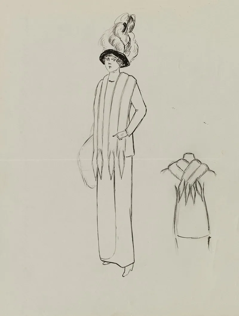 Figure De Femme De Trois Quarts Portant Un Chale Sur Une Robe Longue Et Un Grand Chapeau