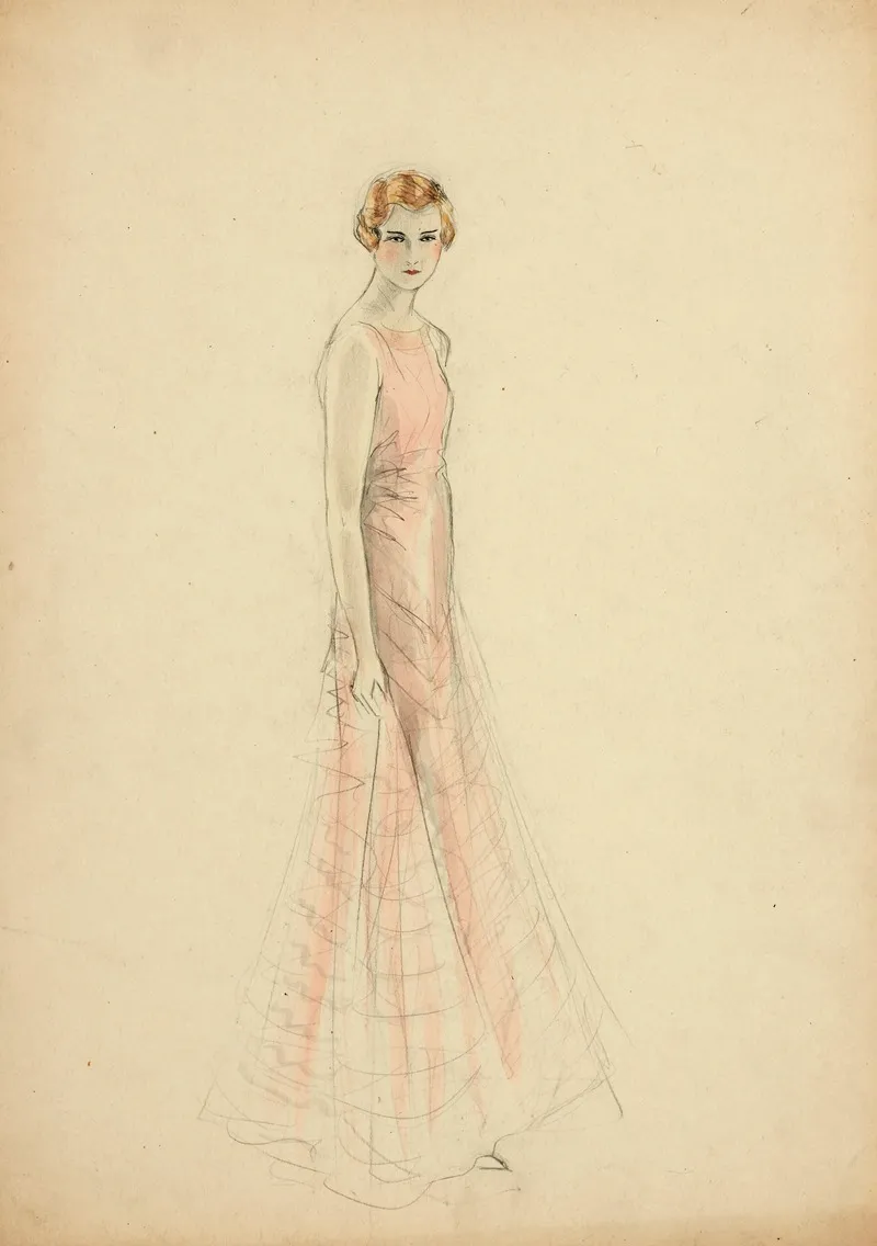 Figure Feminine En Robe Du Soir Rose Pale Sans Manches