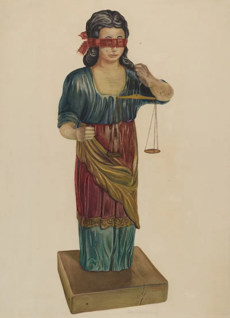 Figure Of Justice 2 by Elmer R. Kottcamp - Canvas Print