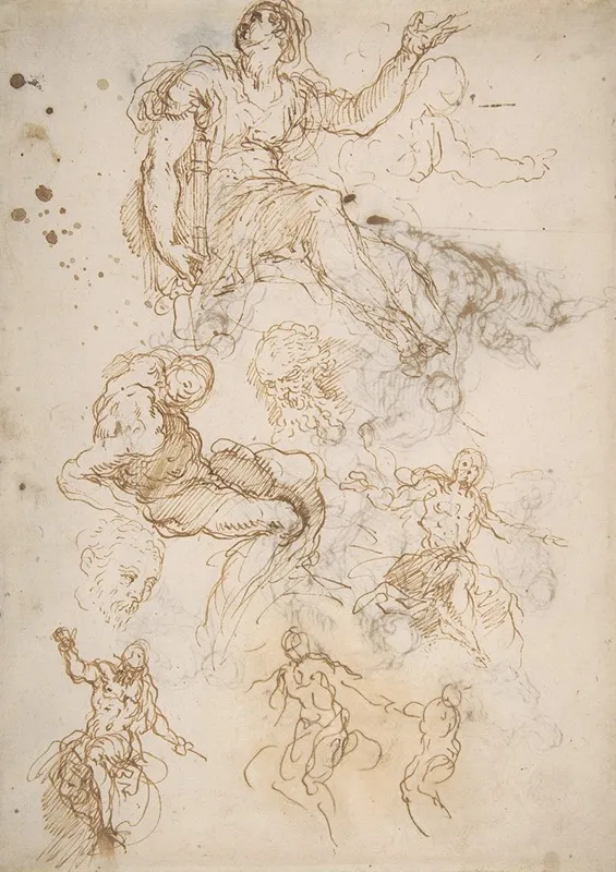 Figure Studies Seated Female Holding A Book Two Heads Of Bearded Men Seated Male Nude And Four Sketches For Christ Judging