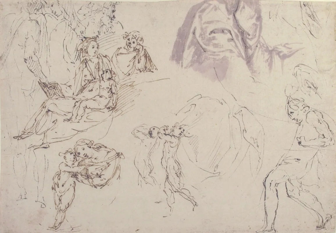 Figure Studies The Holy Family A Running Or Dancing Child Drapery Studies by Francesco Curia - Canvas Print